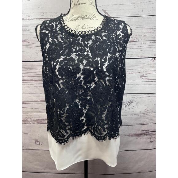 Laundry By Shelli Segal White Black Lace Floral Sleeveless Blouse Large‎ - Picture 1 of 4